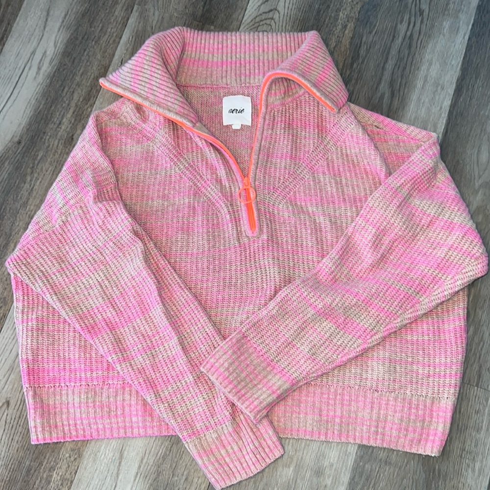 Aerie Pink Quarter-Zip Sweater